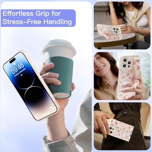 Coque iPhone 14 Pro Max silicone anti-chute avec béquille sangle blanche - 6
