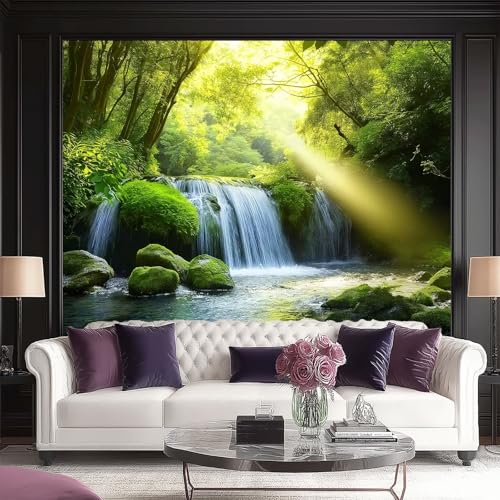 Carta da parati Stile Naturale 350 x 256 cm, Sole Naturale Cascata Poster Foto Murale Carta da Parati Decorazione Parete Soggiorno Camera da Letto Ufficio Cameretta per Bambini