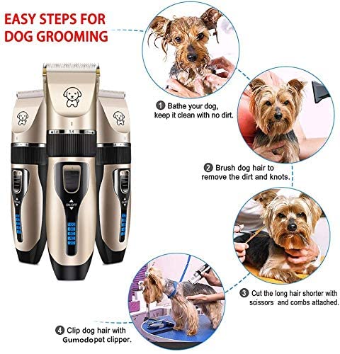 Mpowtech Dog Clippers, Usb Rechargeable Cordless Dog Grooming Kit, Electric Pets Hair Trimmers Shaver Shears For Dogs And Cats, Quiet, Washable, With Led Display(Gold-Led Power Display) #TOP2