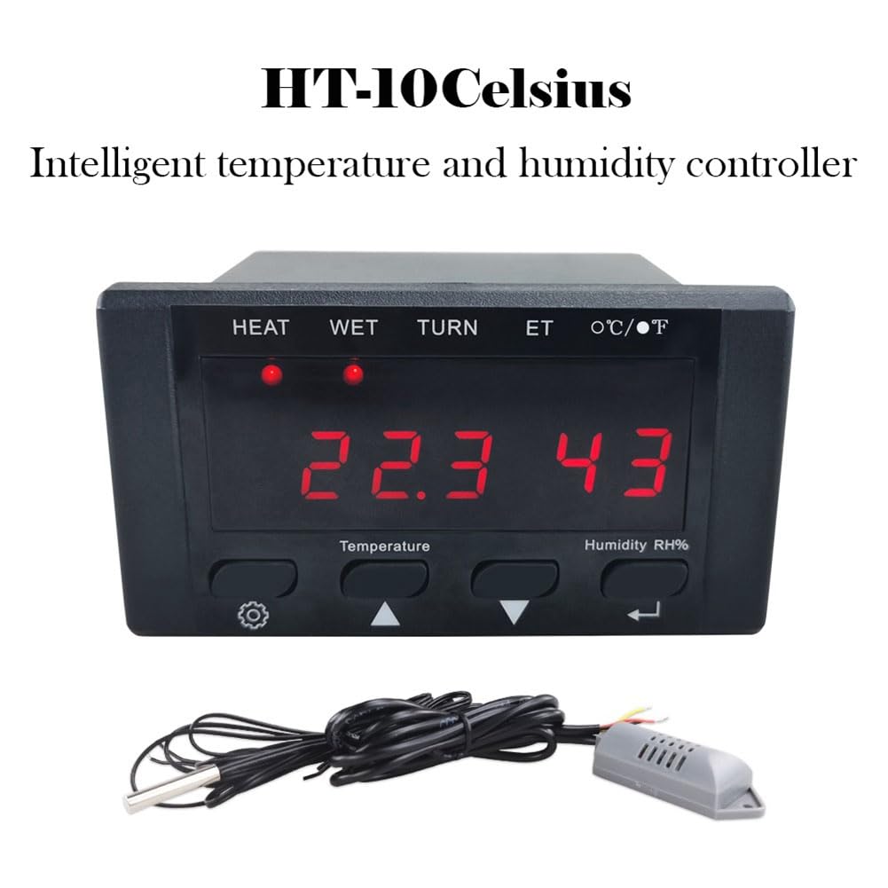 Control de Temperatura y Humedad del Termostato de Incubadora HT-10 con Indicador de HumidificacióN y Calentamiento 110-220V Negro