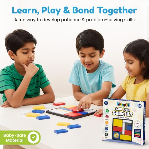 Image of Kidology Color Block Logic Puzzle Game for Kids 3+ Years | Brain Teaser Board Game for Adults with 88 Challenge Cards | 4 Difficulty Levels | STEM Learning Toy for Focus, Reasoning & Problem Solving