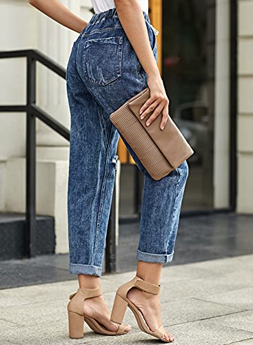 Dokotoo Women's Casual Ripped Distressed Denim Joggers Elastic Drawstring Tie High Waist Boyfriend Jeans Pants For Women X-Large Blue #TOP2