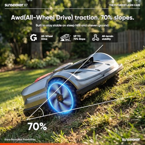 Image of Sunseeker X7 Wireless Robot Lawn Mower 0.75 Acre / 32,000Sq. Ft, with Smart APP Control, Vision AI System & RTK, Path Planning, Adaptive Floating Cut Height up to 4 inch, for Medium to Large Yards
