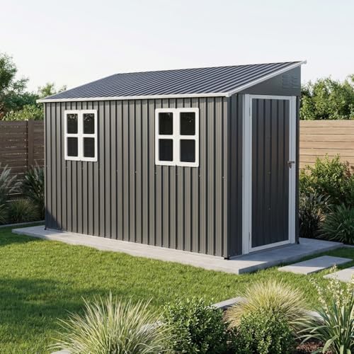 Abris de Jardin Metal de 1,2 x 3 m avec kit de Sol et Design d'appui – Abris de Jardin verrouillable avec 2 fenêtres, résistant aux intempéries et Peu encombrant...
