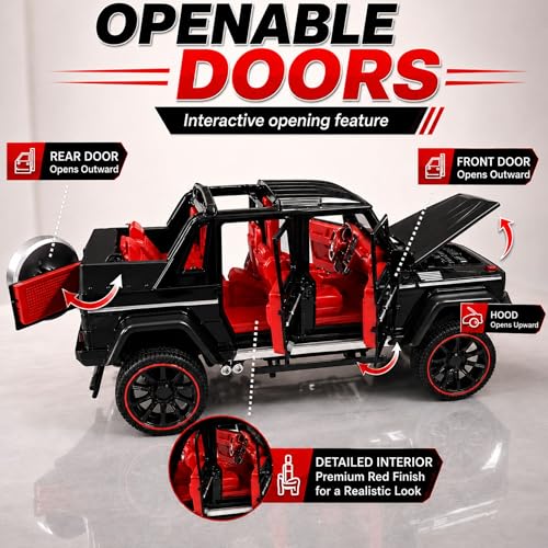 Image of GRAPHENE 1:22 Scale Die Cast SUV Metal Toy Car Pull Back Miniature Model Openable Doors Light Music Jeep Realistic Premium Friction Mini Car Best Gift for 2+ Years Boys Girls Kids Collectors (Black)