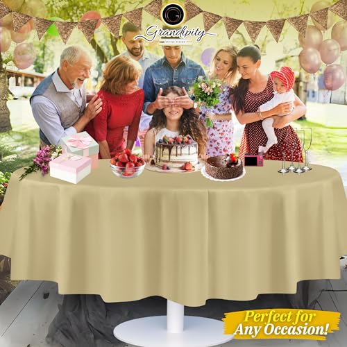 Image of Grandipity 24 Pack Premium Disposable Plastic Tablecloth 84 inch Inch Decorative Round Table Cover - Beige