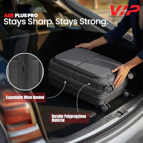 Image of VIP AER Plus Pro Cabin Trolley Bag 56cm | Small | Hard Luggage | Smooth 8-Wheel Suitcase with Laptop Compartment | Flushed TSA Lock - Business Travel Luggage | 3 Years International Warranty (Black)