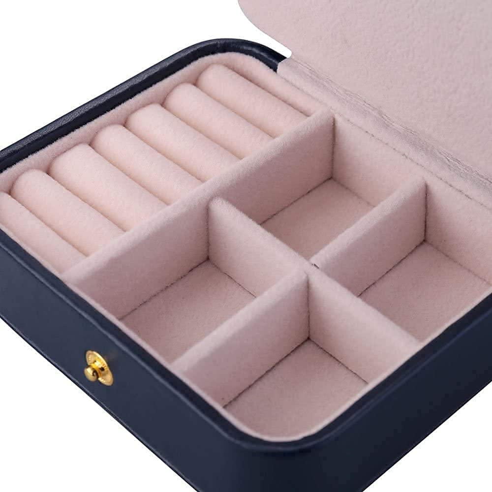 2 Tier with Mirror for Earrings Necklace Jewelry Bracelet Organizer Jewellery Storage Box (White) (Darkblue)