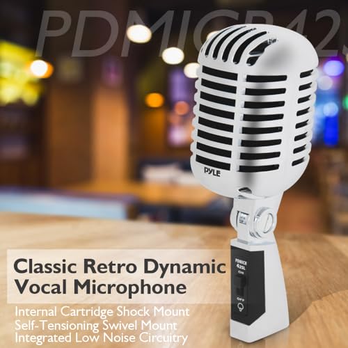 Pyle PDMICR42SL Classic Retro Dynamic Vocal Microphone - Old Vintage Style Unidirectional Cardioid Mic With Xlr Cable - Universal Stand Compatible - Live Performance In Studio Recording thumb #4