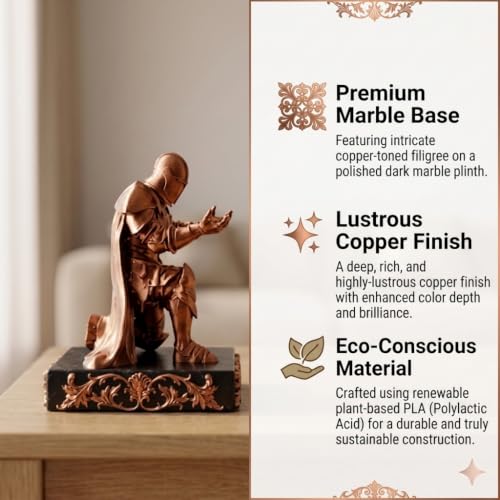 Image of Pen Holder Sculpture Eco PLA Water Resistant Scratch Resistant Desk Organizer 5x4x3 Inches Satin Silk Metallic Finish Armour Decorative Tool Stand (Copper - Pitch Black Marble)