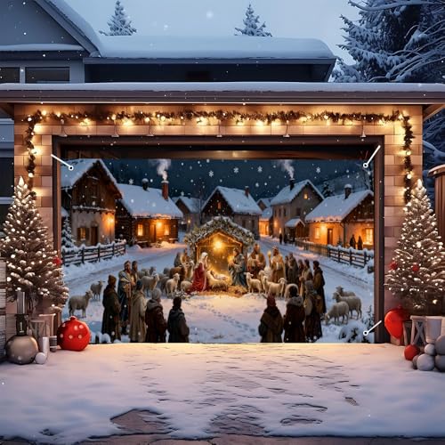 Image of Christmas Garage Door Decorations 6 x 13 ft, Nativity Scene Cover
