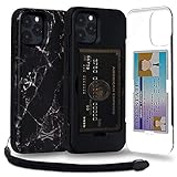 TORU CX PRO iPhone 12/12 Pro ケース パターン カード 収納背面 3枚 カード入れ カバ― (ストラップ, ミラー 含ま) - アイフォン12 Pro 用 / アイフォン12 用 - 黒大理石