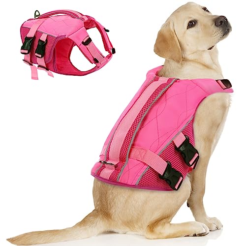 ASENKU Dog Life Jacket with Rescue Handle, Dog Life Vest for Swimming Boating with High Flotation, Ripstop Lightweight Pet Life Preserver with Reflective Stripes for Small Medium Large Dogs