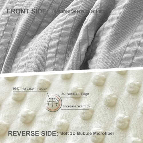 Image of tohrisa Boho Comforter Set King Size Striped Pleats Bohemian Seersucker Bedding Set All Season Soft Cozy 3 Pieces Quilt with 2 Pillowcases(104 inchX90 inch Grey)