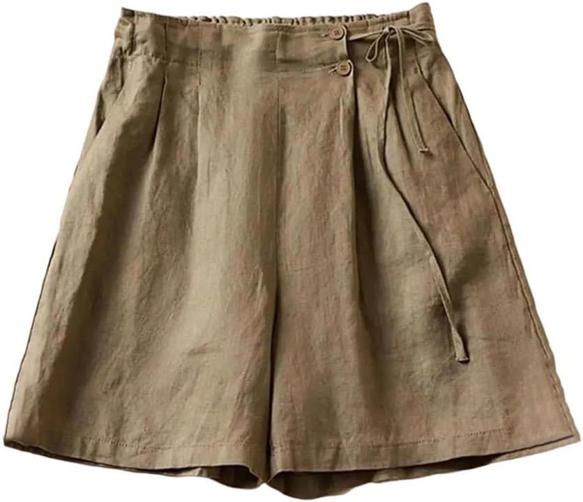 Women Casual Cotton Linen Shorts Vintage Solid Loose Comfortable Pants