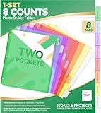 Sooez 8 Count Dividers with Pockets, 8 Tab Binder Dividers for 3 Ring Binders, Binder Dividers with tabs, Binder Divider with Pockets for US Letter Size, Insertable Big Tabs, Multicolor, 1 Set
