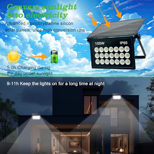 Lampe solaire extérieur 100W IP65 avec télécommande projecteur 6500K