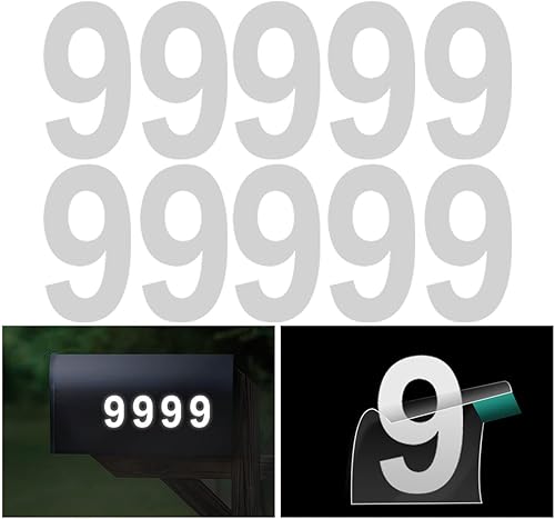 Números reflectantes de buzón de 4 pulgadas para exterior, 10 unidades de números individuales con número 9, calcomanías de números con pestaña