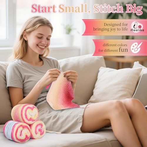 خيوط غزل اومبري للكروشيه من ايلايك، 3 بكرات خيوط متدرجة 100 غرام (3.52 اونصة) 245 متر (267 ياردة)، خيوط فائقة النعومة للكيك بالوان نابضة بالحياة لصنع البطانيات والاوشحة والسويتر، احمر واصفر متدرج