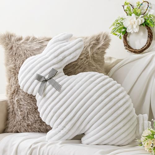 Easter Bunny Rabbit Throw Pillow: Ultra Soft Plush Faux Fur Striped Pillows, Fluffy...