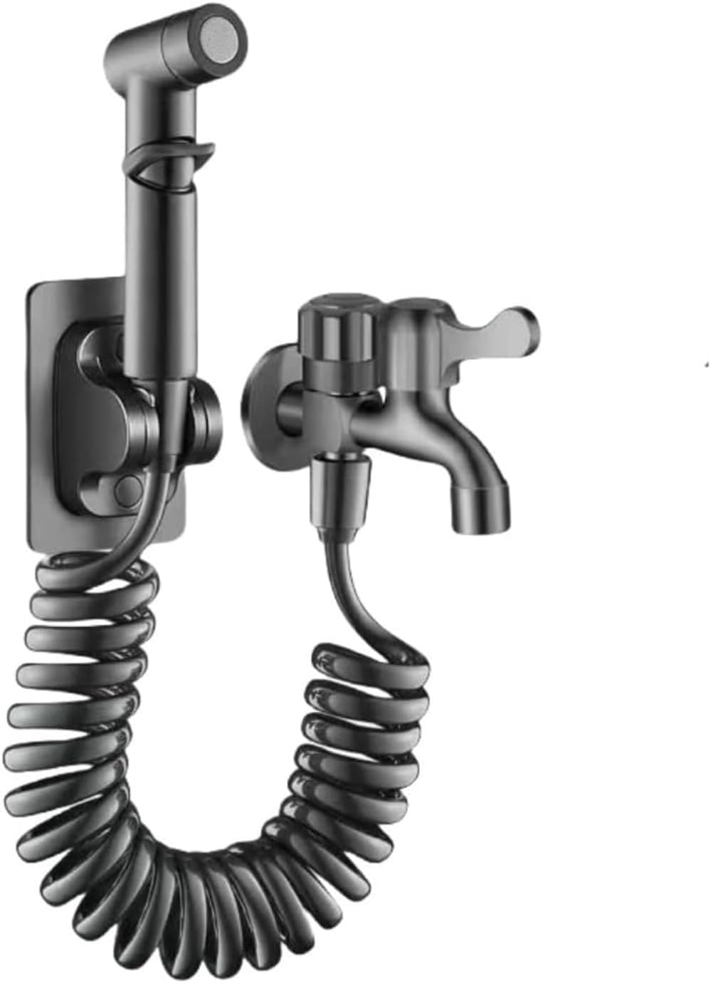 Shower Head High Pressure Cleaning Kit with 3m Spring Hose, Wall Mount Bracket Handheld Multi-Function Toilet Cover for Washing, Deodorizing, Antibacterial, Purifying, Water Saving Design, Adjustable Water Flow, Easy to Install Dual Use Faucet Complete Set, Gray