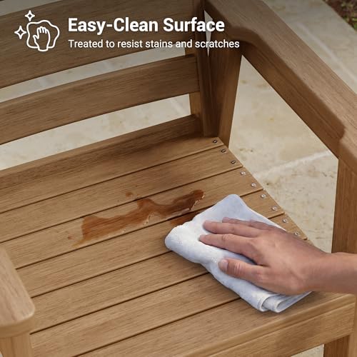 Image of HDPE Outdoor Dining Chairs Set of 2 | Weather Resistant Patio Stackable Chairs for Garden, Backyard, Lawn and Poolside, Teak