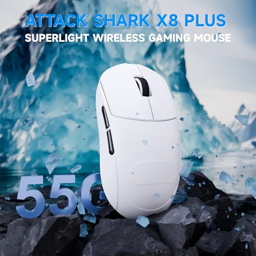 Image of ATTACK SHARK X8 PLUS Wireless Gaming Mouse,55g Ultra-lightweight Wired /BT /2.4GHz Wirelss Programmable Mouse,1K Polling Rate,PixArt PAW3395PRO Sensor,40000 DPI,Gamer Mice for PC /Win /Mac /Big Hand(White)