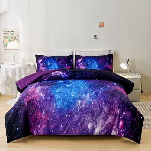 Helloosuu Galaxy Comforter Set,Girls Purple Bedding Set Full,Galaxy Bedding Set for Kids Girls Boys,Space Comforter Set Full with Pillowcase,Girl Comforter Sets