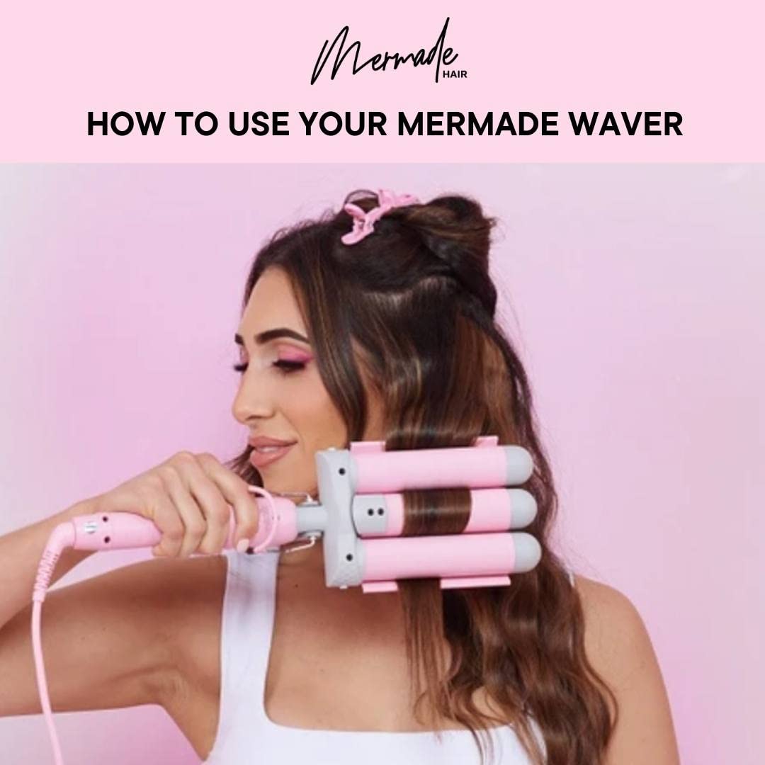 Mermade Hair PRO Waver 32mm I Triple Barrel Deep Waver Curling Iron Beach Waves Crimper (32mm, Pink)