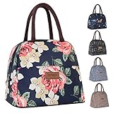 Buringer Reusable Insulated Lunch Bag Cooler Tote Box with Front Pocket Zipper Closure for Woman Man Work Picnic or Travel (Red Flowers)