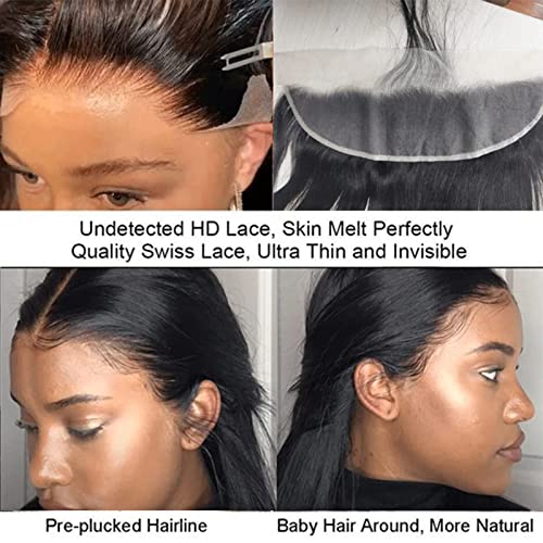 DUAUJUIU Lace Frontal 13x4 Straight HD Transparent Lace Closures Human Hair Frontal Closure Pre Plucked with Natural Hairline Free Part Ear to Ear Brazilian Hair for Women 20 Inch - Image 4