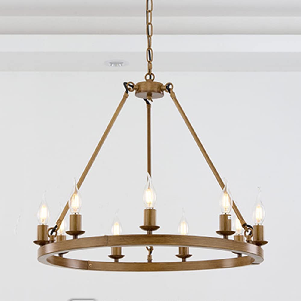 HXYSXHJUO Modern Wagon Wheel Entryway Light Fixture Ceiling Wrought Iron Chandelier Hanging Lamps For Hallway Dining Room Over Table 9 Lights