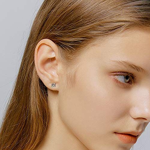 4 Pairs 925 Sterling Silver Princess Cut Cubic Zirconia Stud Earrings Set | Small Cartilage CZ Hypoallergenic Tragus Piercing Earrings for Women Men 3mm 4mm 5mm 6mm4