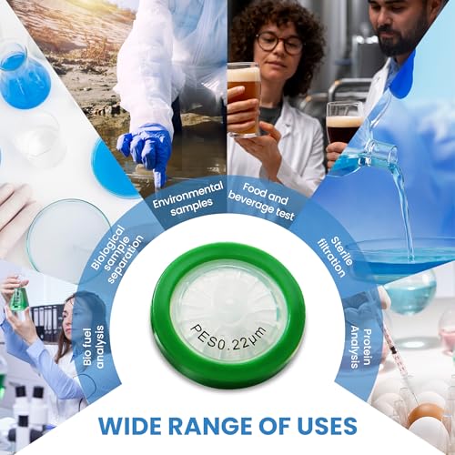 Image of PES Membrane Syringe Filter 25mm Diameter 0.22um Pore Size Syringe Lab Filter for Laboratory School Science, Pack of 10 (Model AMPE02225)