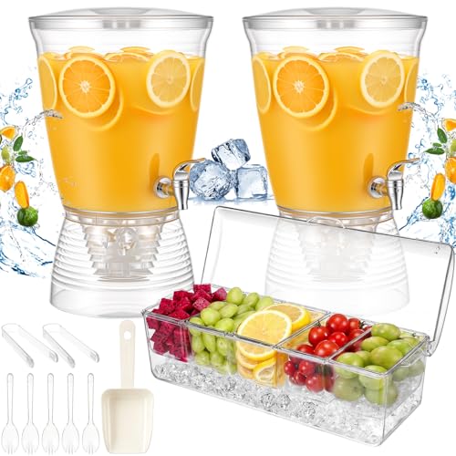 FillTouch 4 Sets Acrylic Drink Dispenser with Condiment Tray Ice