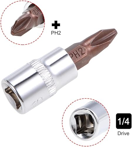 Miniatura 3 de uxcell 14" Drive x PH2 Phillips Bit Socket, S2 Brocas de acero, CR-V Sockets 1.496 in Longitud (solo para uso manual), 2 piezas