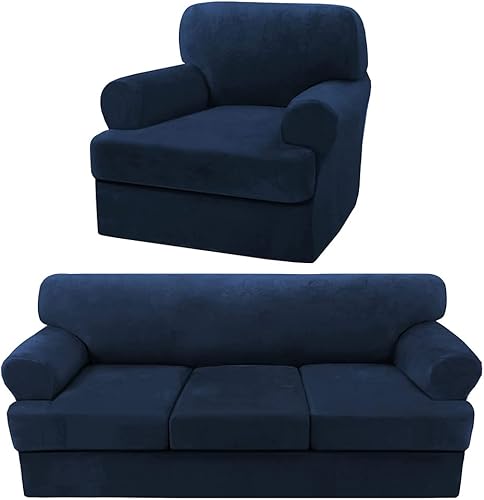 H.VERSAILTEX Fundas elásticas de terciopelo para sofá de 3 cojines en T (72-90 pulgadas), funda para sillón de 1 sofá con cojín en T (32-40