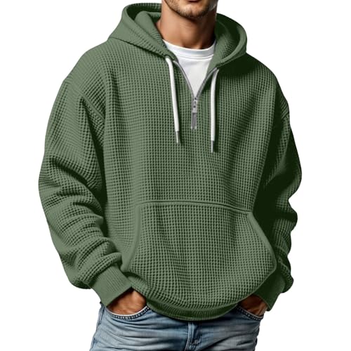 Sudadera con capucha suelta de gofres monocolor cómoda para ocio masculino