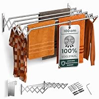 TEHORNEO Wäscheständer Wandmontage 100 cm, Wäschetrockner Wand aus Edelstahl, Wandtrockner Ausziehbar, Wäscheständer Wand, Wandwäschetrockner, Wandtrockner Ausziehbar 25 kg Tragfähigkeit