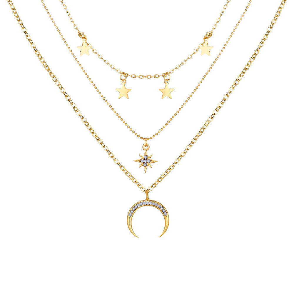 Vembley Charming Gold Plated Triple Layered Stars and Moon Pendant Necklace for Women and Girls (B09BR79DT9) Amazon Price History, Amazon Price Tracker