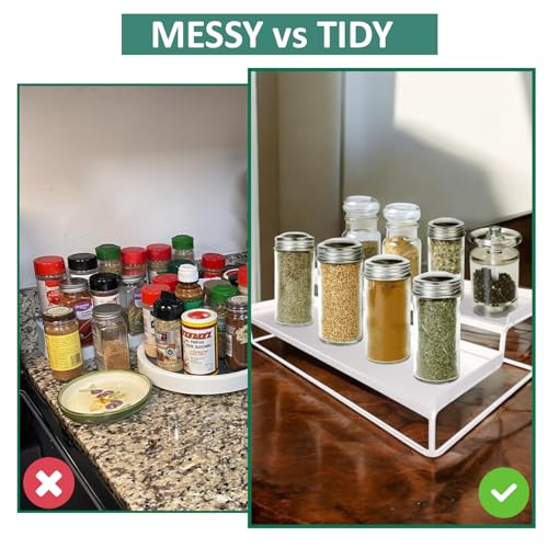 Image of Amazon Brand - Umi Spice Rack Organizer for Counter top 2-Tier Metal Spice Organizer Standing Rack Shelf Storage Holder for Kitchen Cabinet Pantry Bathroom Office (White, Pack of 2)