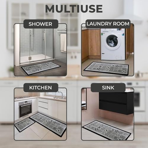 Image of Kitchen Anti Slip Mat for Floor, Waterproof Washable Kitchen Mats, Non Slip Kitchen Floor Mats for Home, Soft Mats for Kitchen, Kitchen Mats for Floor Anti Slip (GEO-Black and White)