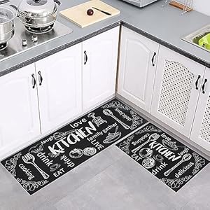 7VSTOHS Kitchen Rugs 2 Pieces, Absorbent and Stain-Resistant Mats Non-Slip, Machine Washable Runners Floor Mat Rugs for Kitchen For Entryway and Doormat Set, 43×75 + 43×150 cm