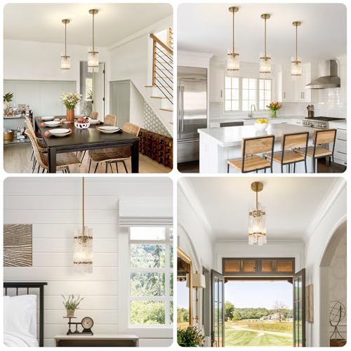 KELUOLY Modern Gold Crystal Pendant Light for Kitchen Island, Luxury Mini Water Ripple Glass Chandelier Lights Fixture, E26 Square Adjustable Hanging Pendant Lighting for Dining Room Bedroom (1-Pack) by KELUOLY - Used condition - Image 7