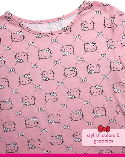 Image of Hello Kitty Girls Shirts - 2 Pack Cotton Blend Short Sleeve Tops - Crewneck Cute Graphic Girls Tee Shirt Pack