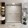 62-66 in. W x 76 in. H Semi-Frameless Double Sliding Shower Door, 2 Bypass Glass Shower Door, with 5/16" (8mm) SGCC Tempered Glass, Matte Black