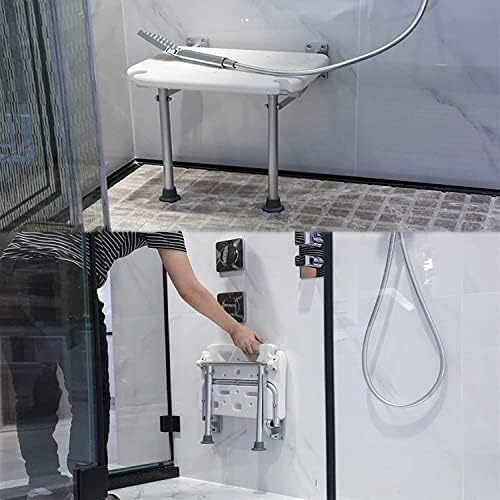 Asiento de Silla de Ducha, for Personas Mayores discapacitadas Taburete de Ducha Interior con Patas Ajustables Montaje en Pared portátil Silla de baño Plegable Taburete de Banco