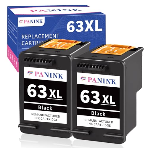 PANINK Remanufactured Ink Cartridge Replacement for HP Printer Ink 63 XL HP 63 Ink HP63 63XL Black Ink Cartridges for 3830 5255 4650 3833 Envy 4520 1112 3637 3630 3634 Printer(2 Black)