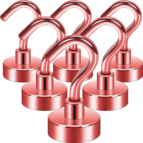 Image of Neosmuk Magnetic Hooks, 22 lb+ Heavy Duty Earth Magnets with Hook for Refrigerator, Extra Strong Cruise Hook for Hanging, Magnetic Hanger for Cabins, Grill (Red, Pack of 6)