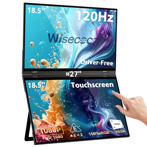 wisecoco 18,5-Zoll 120Hz FHD 1080P-Touchscreen-Dual-Triple-Portabler Monitor IPS USB-C HDMI HDR-Zweitbildschirm Klappbar Laptop-PC-Spielmonitor 100% sRGB Windows Mac Android Plug & Play Flip S8+